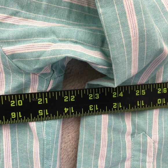 Arrow Dover Men Dress Shirt Size 15.5 Neck Green Pinstriped Button Down Workwear - Picture 5 of 8